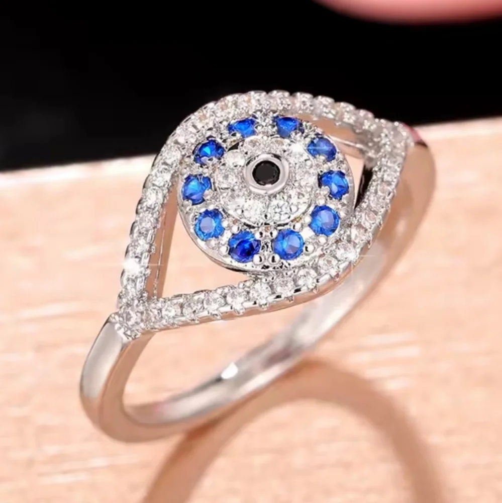 Unisex Mystic Blue Evil Eye Ring Sz 9
